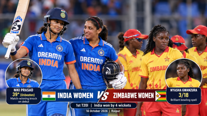 India Women vs Zimbabwe Women 1st T20I match highlights, Niki Prasad and Nyasha Gwanzura